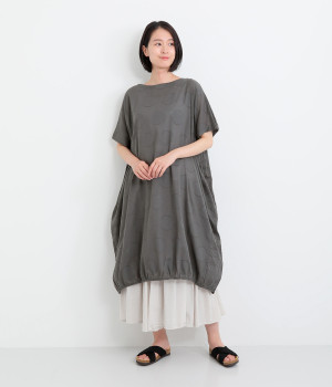 ドットジャカード コクーンチュニックワンピース(チャコール-ONESIZE)