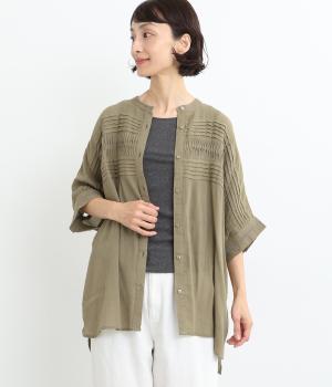 コットンクレープピンタックブラウス(ライトグレー-ONESIZE)