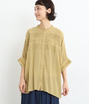 コットンクレープピンタックブラウス(レモンイエロー-ONESIZE)