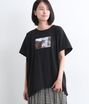 コットンジャージー プリントビッグプルオーバー(ブラック-ONESIZE)