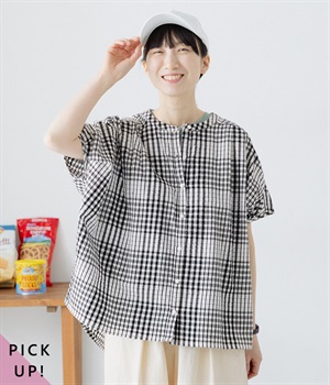 シアサッカーストライプビッグシャツ(ブラックチェック-ONESIZE)