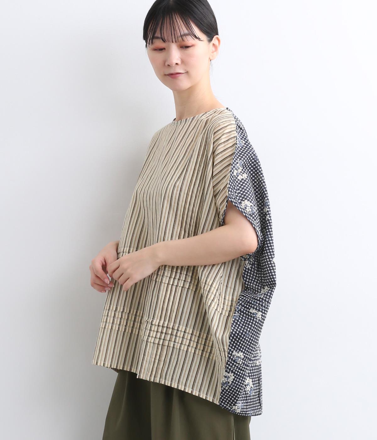 ファブリックダイイングクロッシングタックブラウス(アイボリー-ONESIZE)