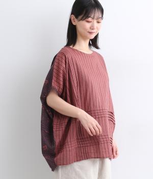 ファブリックダイイングクロッシングタックブラウス(ソフトピンク-ONESIZE)