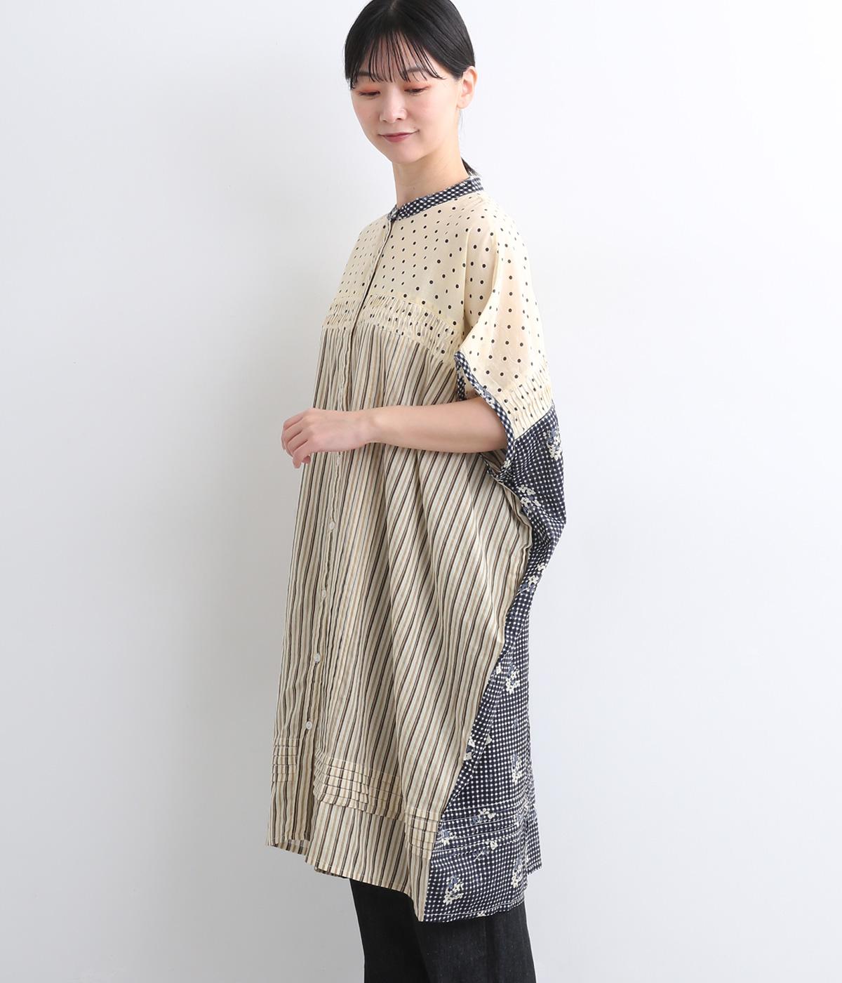 再値下【新品未使用タグ付】アルベロベロ パッチワーク&プリント チュニック ファブリックダイイングクロッシングタックチュニック｜LUPILIEN