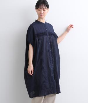 ファブリックダイイングクロッシングタックチュニック(ネイビー-ONESIZE)