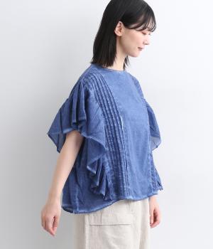 コットンボイルピグメントウォッシュフレア袖プルオーバー(ネイビー-ONESIZE)