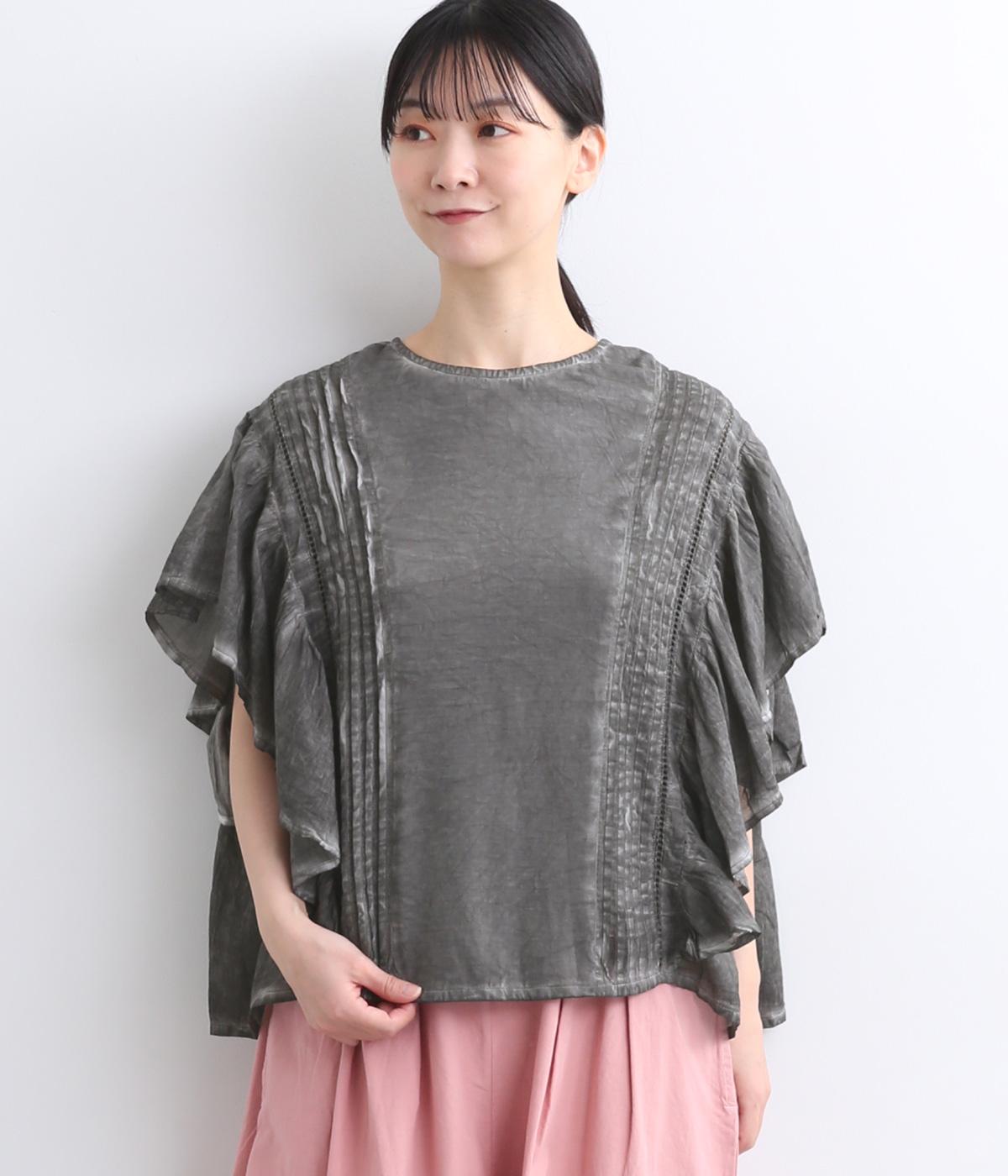 コットンボイルピグメントウォッシュフレア袖プルオーバー(スミクロ-ONESIZE)