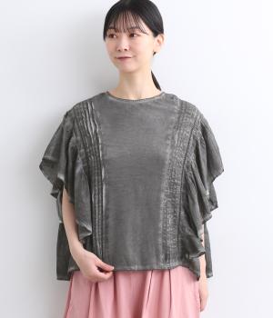 コットンボイルピグメントウォッシュフレア袖プルオーバー(スミクロ-ONESIZE)