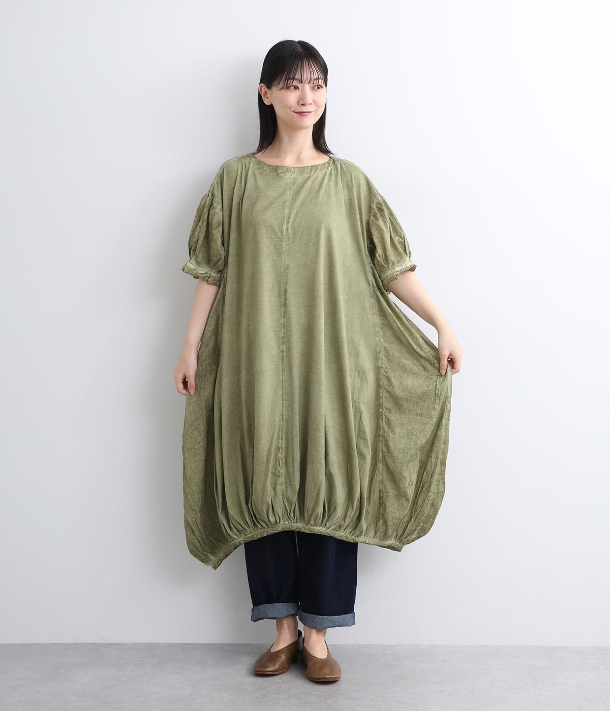 コットンボイルピグメントウォッシュチュニックワンピース(ライトカーキ-ONESIZE)