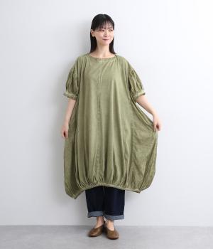 コットンボイルピグメントウォッシュチュニックワンピース(ライトカーキ-ONESIZE)