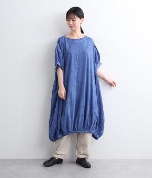 コットンボイルピグメントウォッシュチュニックワンピース(ネイビー-ONESIZE)