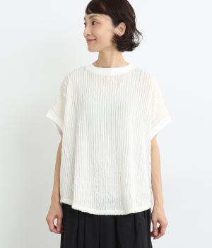 フリル素材BIGTシャツ(オフホワイト-ONESIZE)
