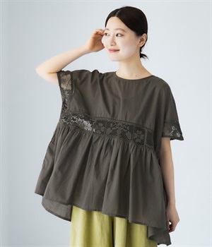 クロッシェレース フレアプルオーバー(チャコール-ONESIZE)