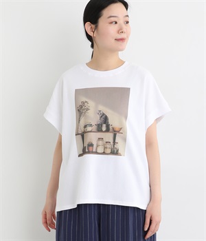 16OE天竺キャットフォトフレンチT(ホワイト-ONESIZE)