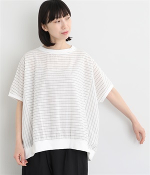 ボーダー布帛 ドルマンプルオーバー(オフホワイト-ONESIZE)