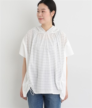 ボーダー布帛 フード付きプルオーバー(オフホワイト-ONESIZE)