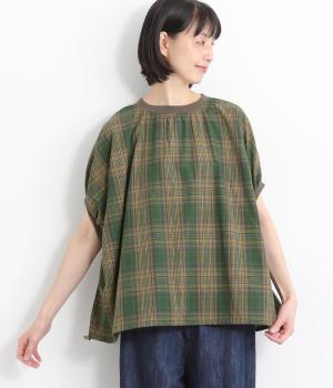 先染めチェック縦ドロストプルオーバー(グリーンチェック-ONESIZE)