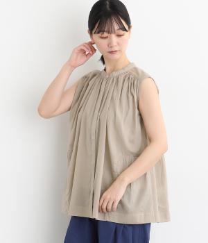 ボイルプリントブラウス(グレージュ-ONESIZE)