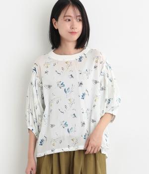 ボイルプリント袖ボリュームプルオーバー(オフホワイトフラワー-ONESIZE)