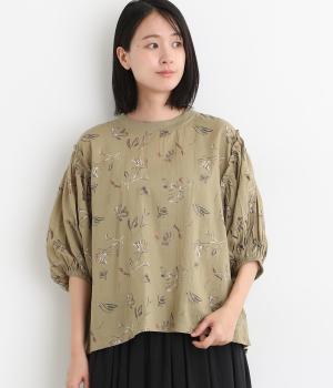 ボイルプリント袖ボリュームプルオーバー(カーキフラワー-ONESIZE)