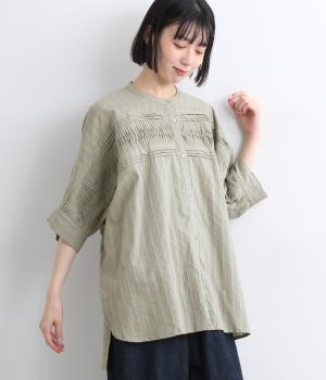 ストライプドビーピンタックブラウス(ミント-ONESIZE)
