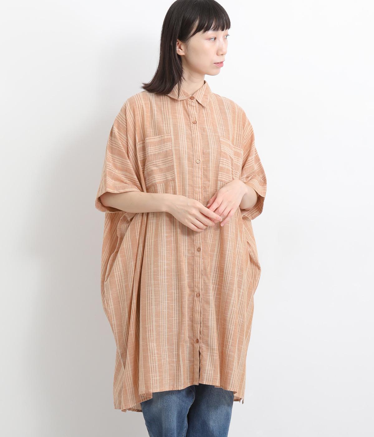 スラブストライプチュニックブラウス(オレンジストライプ-ONESIZE)