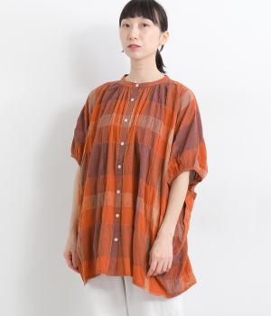 PUミックスチェックブラウス(アプリコット-ONESIZE)