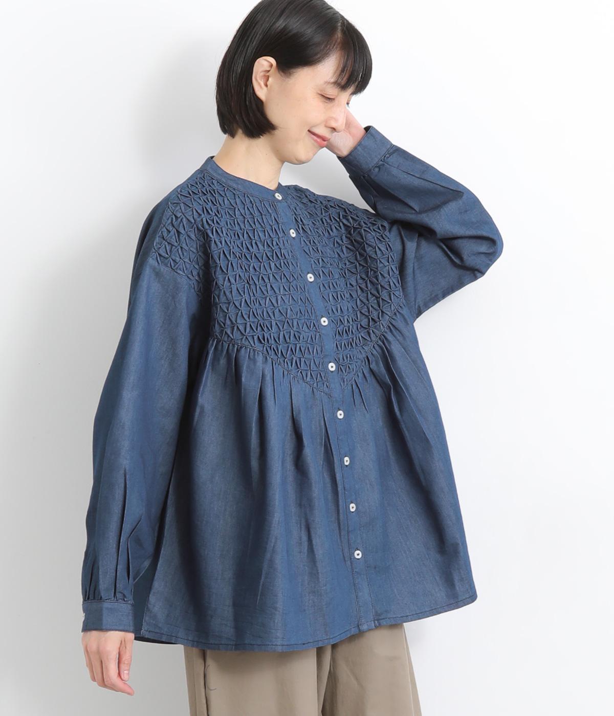 ４．５OZデニムスモッキングシャツ(ネイビー-ONESIZE)