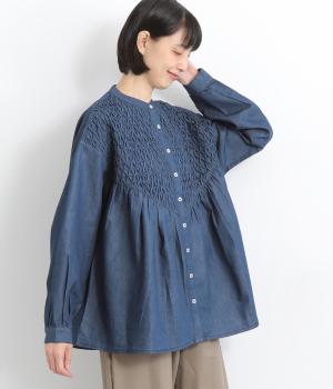 ４．５OZデニムスモッキングシャツ(ネイビー-ONESIZE)