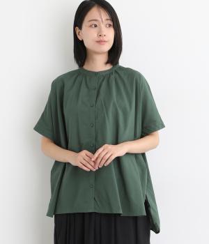 総刺繍バンドカラーブラウス(グリーン-ONESIZE)