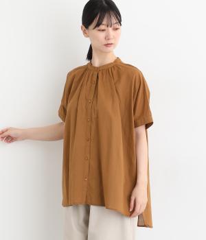 総刺繍バンドカラーブラウス(キャメル-ONESIZE)