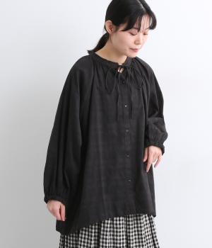 ドビーチェックブラウス(ブラック-ONESIZE)