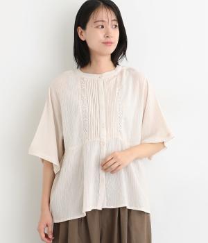 コットンクレープレース切替プルオーバー(ホワイト-ONESIZE)