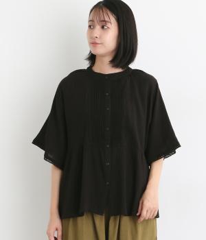 コットンクレープレース切替プルオーバー(ブラック-ONESIZE)