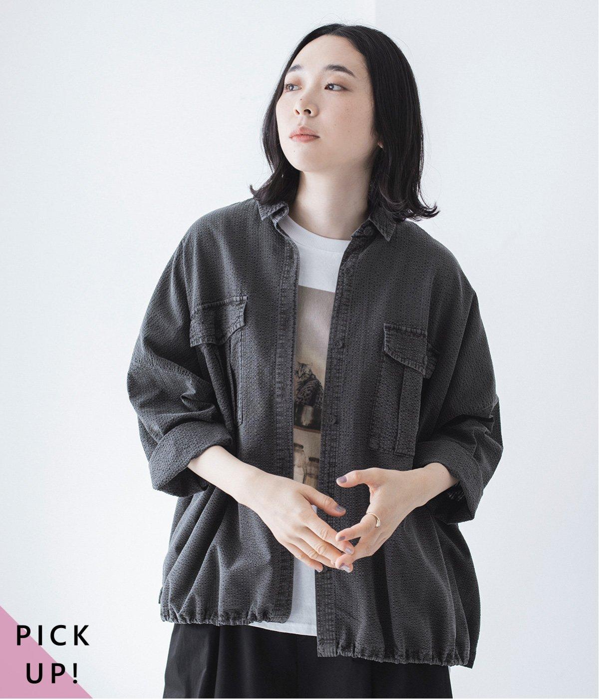 別注｜シアサッカーピグメント裾ドロストシャツアウター(チャコール-ONESIZE)