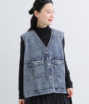 カラーデニムVネックベスト(ネイビー-F)