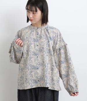 花柄ワッシャードルマンパイピングブラウス(ブルーフラワー-F)