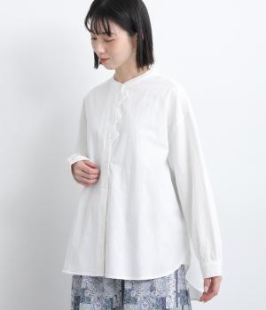 サンドウォッシュピグメント加工連なるダイヤシャツ(アイボリー-F)