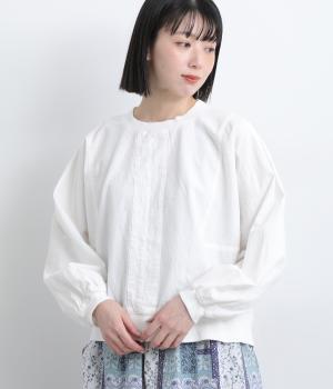 サンドウォッシュピグメント加工シャツ風ドルマントップス(アイボリー-F)