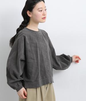 サンドウォッシュピグメント加工シャツ風ドルマントップス(チャコール-F)