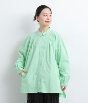 サンドウォッシュピグメント加工ボリュームスリーブチュニック(ミント-F)