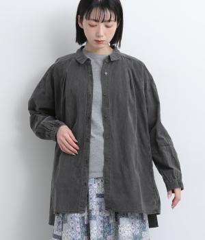 サンドウォッシュピグメント加工ボリュームスリーブチュニック(チャコール-F)