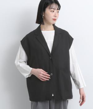 リネンレーヨンテーラードベスト(ブラック-F)