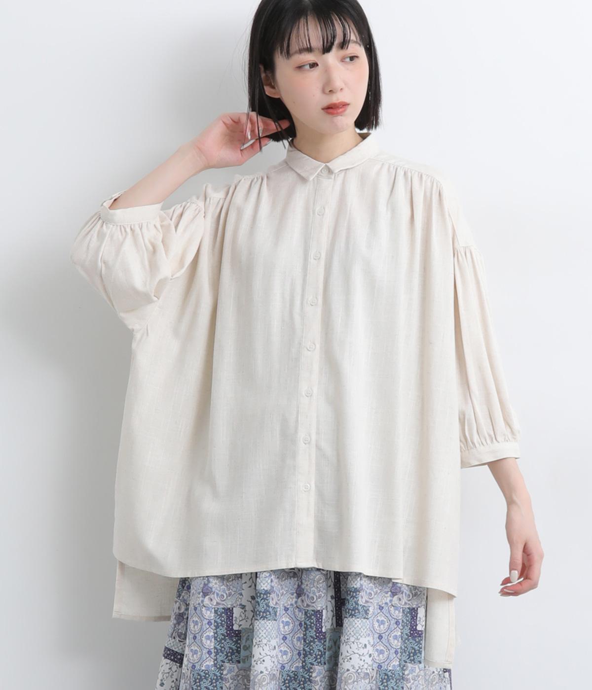 リネンレーヨンボリュームギャザーチュニック(キナリ-F)