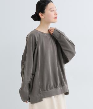 裏毛ピグメント加工ガゼット切替ラグランプルオーバー(チャコール-F)