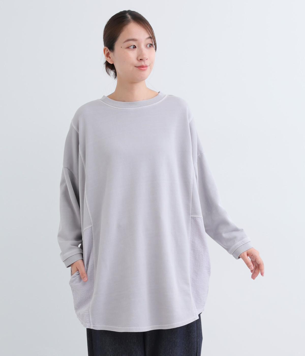 裏毛ピグメント加工ドッキングチュニック(グレージュ-F)