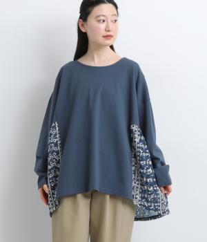フラワーモチーフ切替デザインチュニック(ネイビー-F)