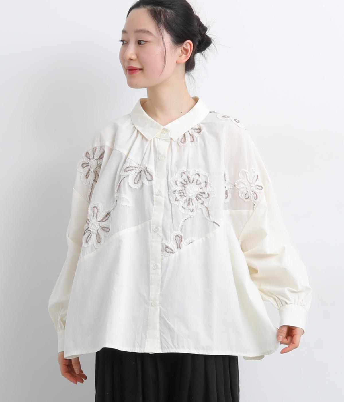 フラワーモチーフパッチワークシャツ(キナリ-F)