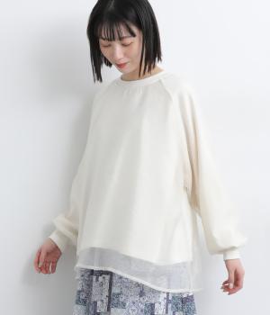 裏毛×オーガンジーラグラントップス(アイボリー-F)