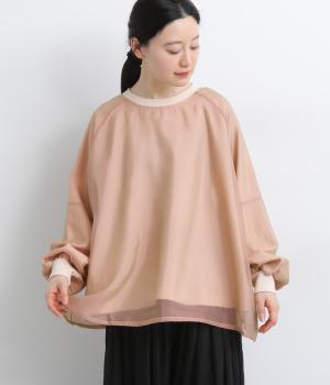 裏毛×オーガンジーラグラントップス(ピンクベージュ-F)